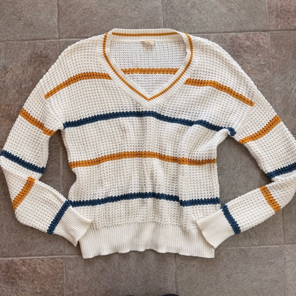 Hem & Thread V-Neck Striped Knit Sweater 100% Cotton Size Medium - Picture 1 of 7
